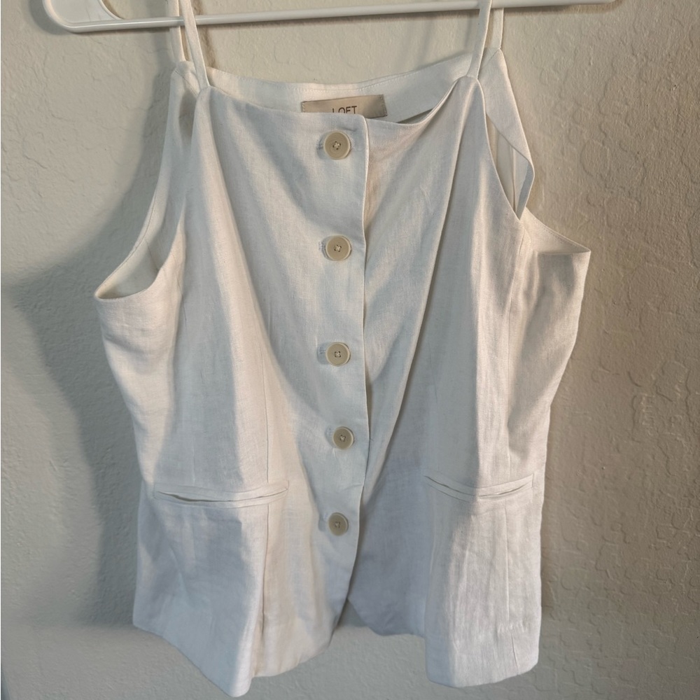 Loft: Women's White Linen Button-Down Top